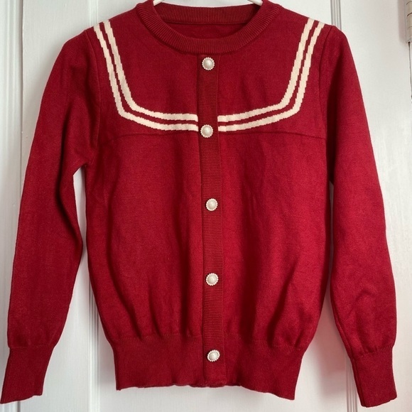 Cider Flower Button Long Sleeve Red Sweater/Cardigan Sz: Medium - Picture 2 of 8